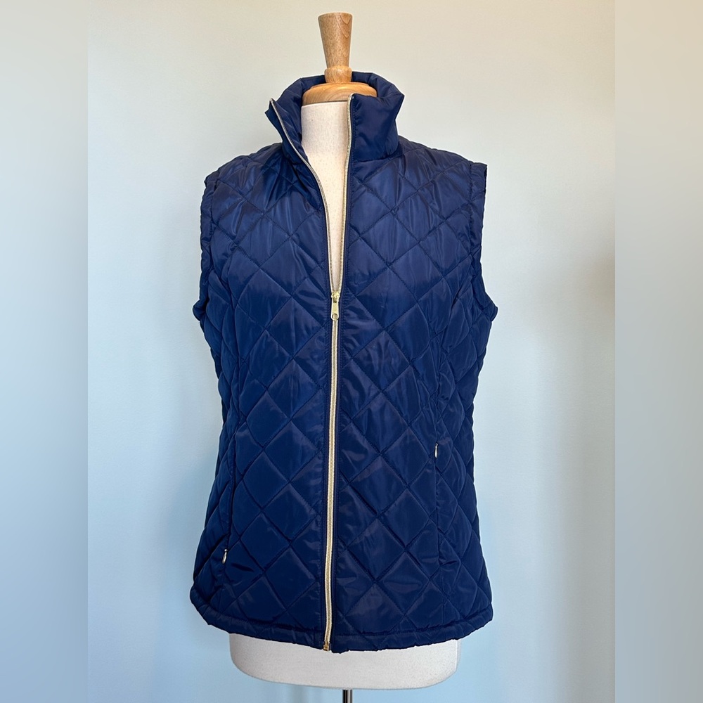 Serra Navy Blue Quilted Zip up ladies vest. Size Large